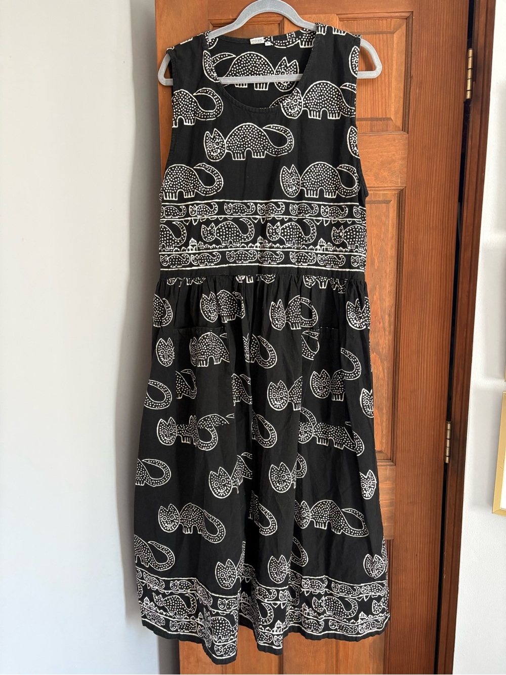 Vintage Large Novelty Cat Lady Print 100% Cotton Pullover Pinafore Sun Dress A16 - Picture 2 of 11